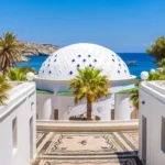 Kallithea Springs Rhodes in Rhodes Greece with historic spa architecture and sea view