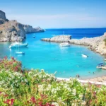 Anthony Quinn Bay Rhodes during East Coast Tour in Rhodes Greece with turquoise waters and scenic coastline
